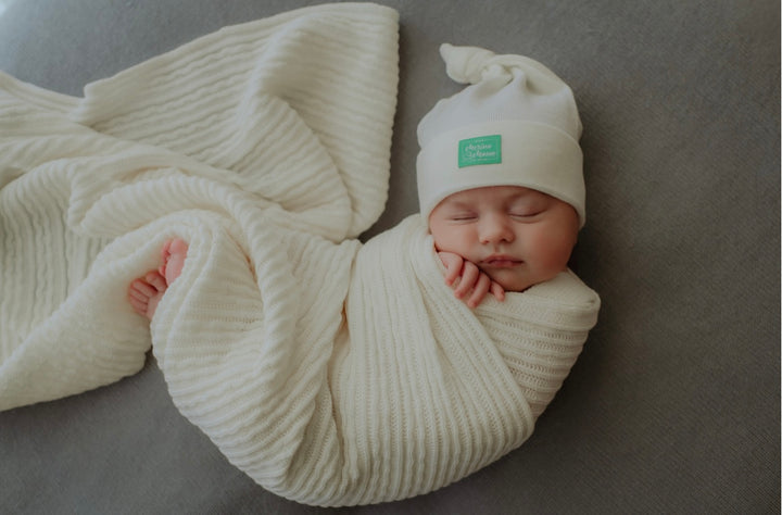 Merino Wool Blanket and Top Knot Merino Wool Hat Gift Set