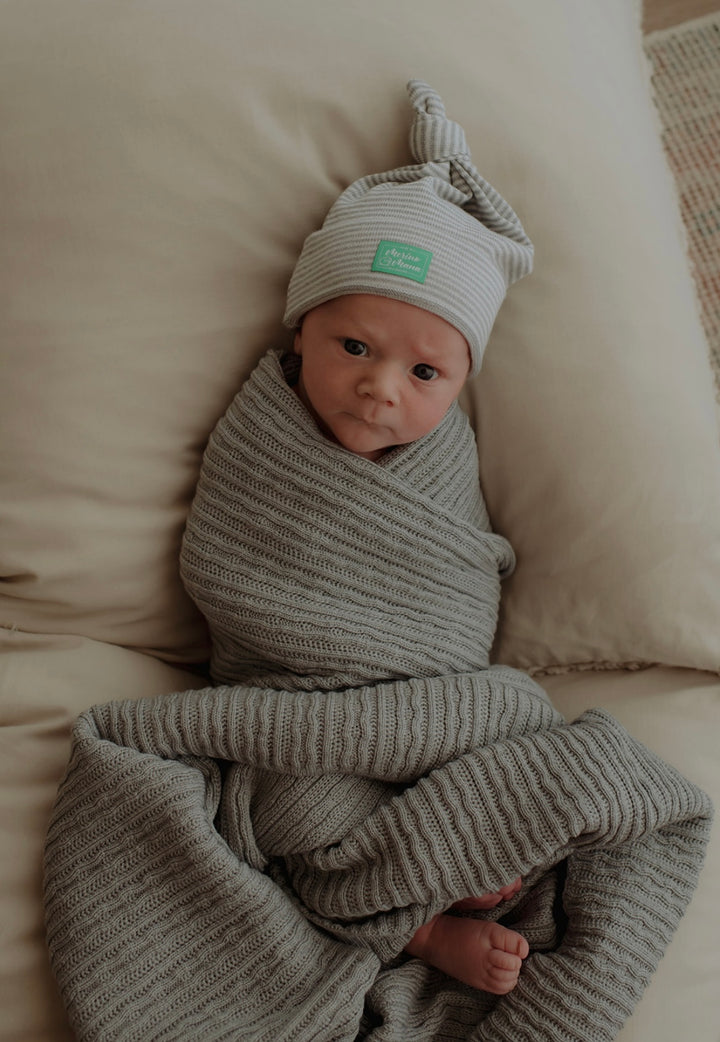 Merino Wool Blanket and Top Knot Merino Wool Hat Gift Set