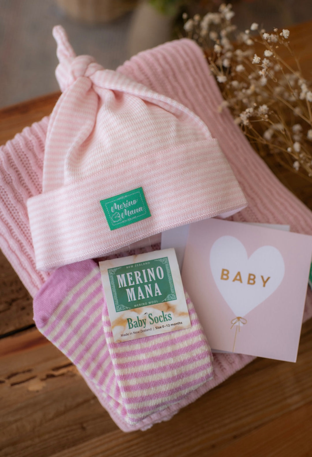 Merino Wool Baby Blanket, Beanie and Socks Gift Set