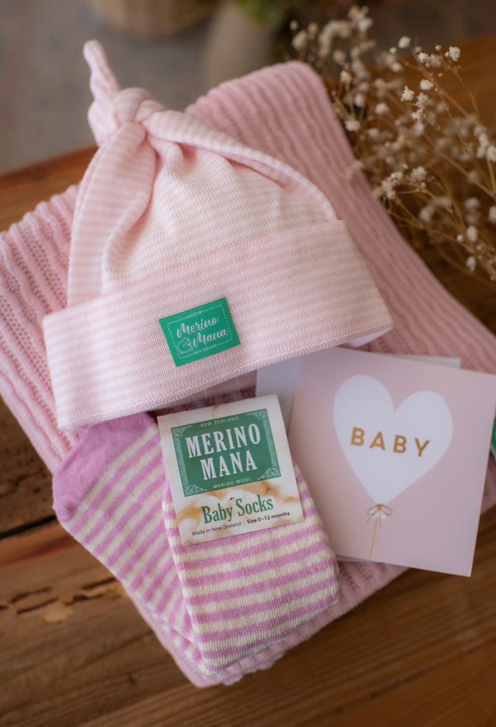 Merino Wool Baby Blanket, Beanie and Socks Gift Set