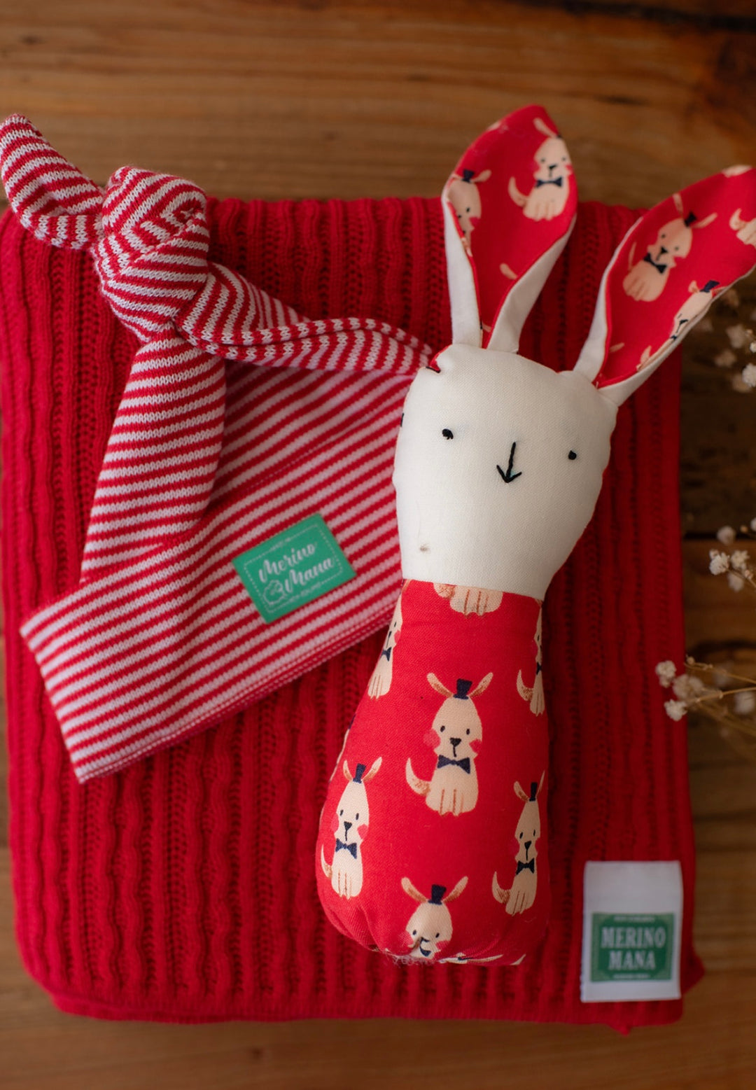 Merino Wool Baby Blanket ,Hat and Soft Toy Gift Set.