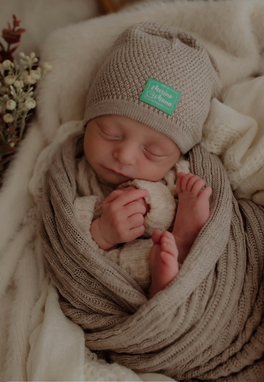 Merino Wool Blanket and Top Knot Merino Wool Hat Gift Set