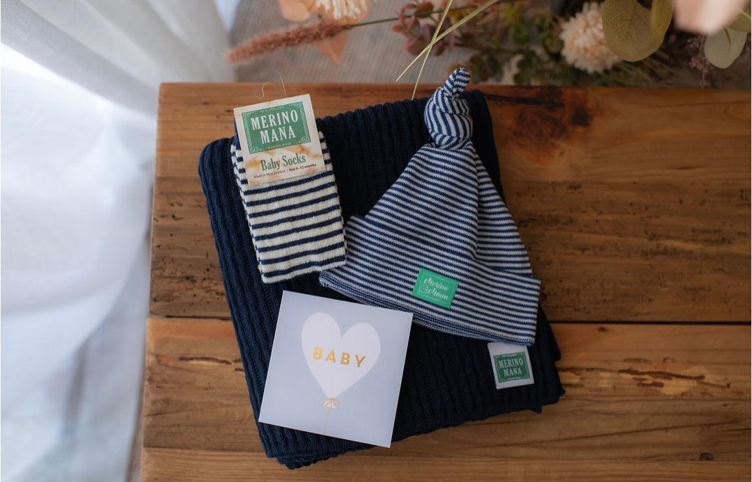 Merino Wool Baby Blanket, Beanie and Socks Gift Set