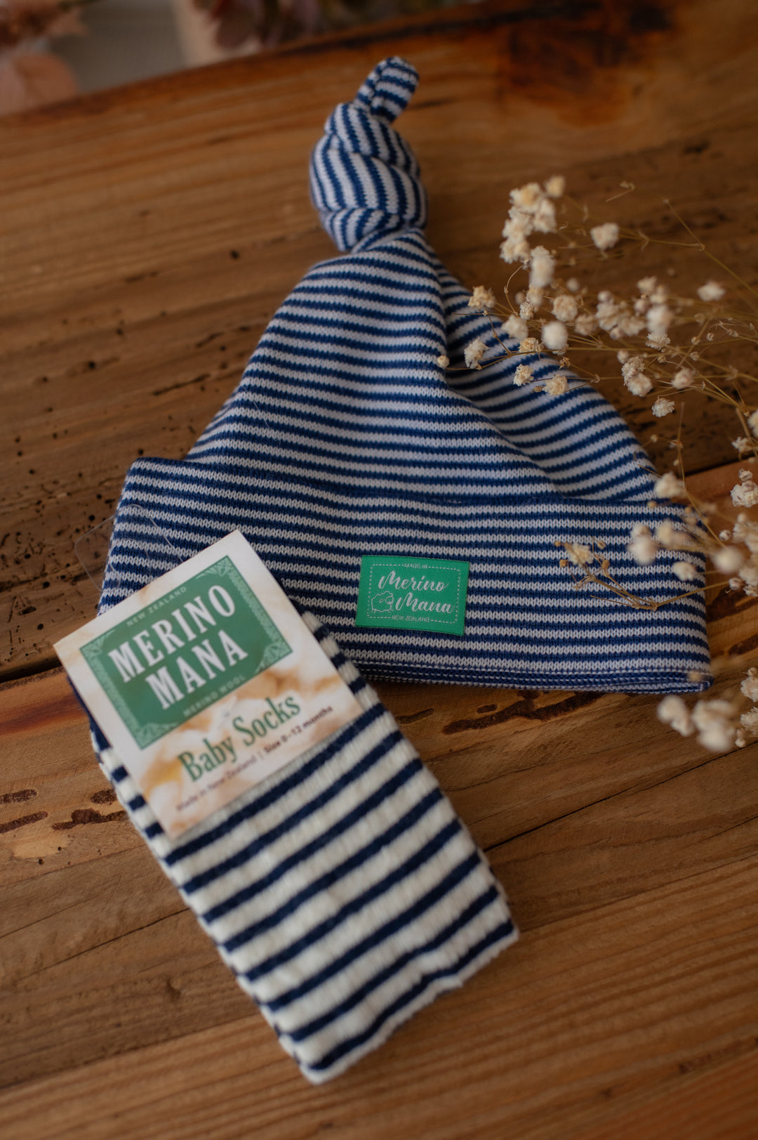 Merino Wool Top Knot Baby Beanie and Socks Gift Set