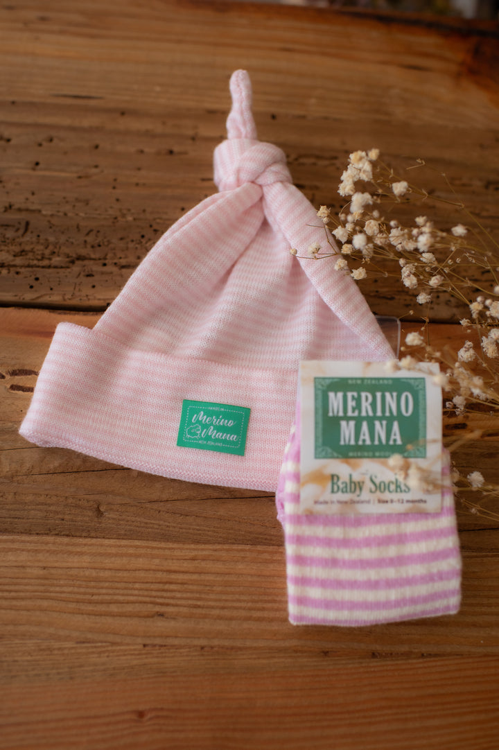Merino Wool Top Knot Beanie and Socks Gift Set