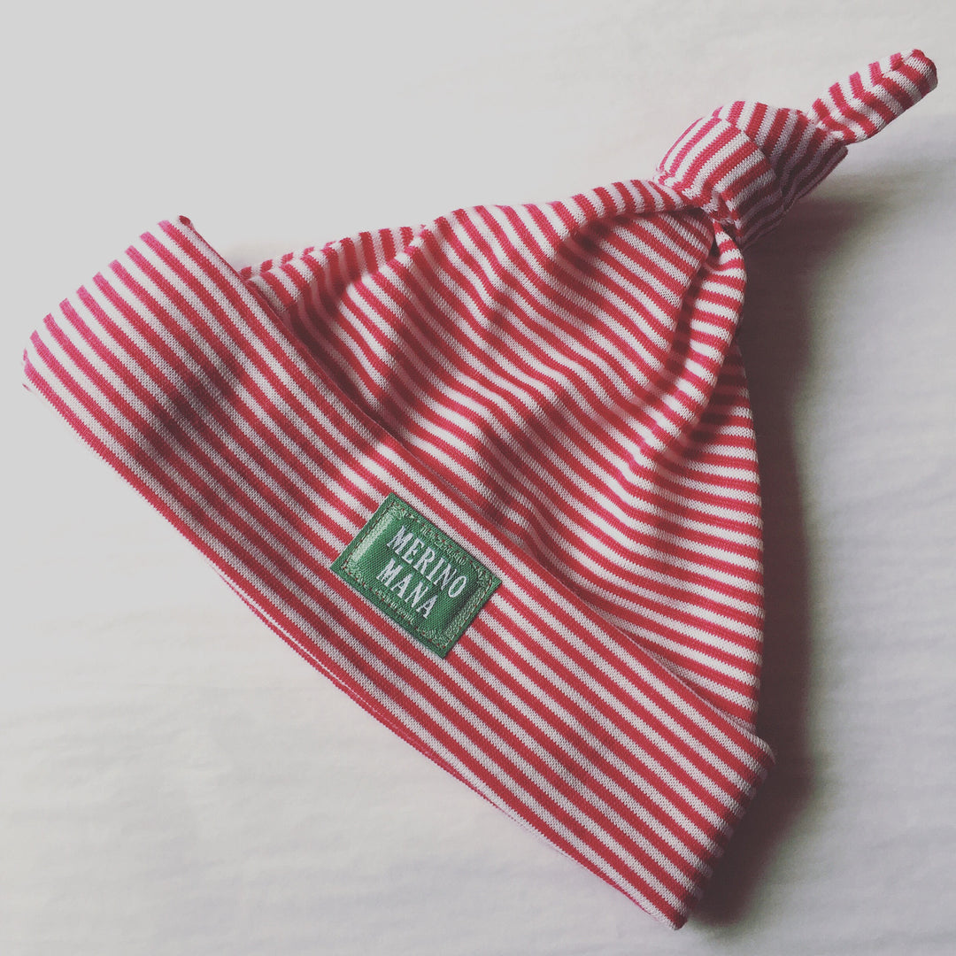 red stripe merino wool baby beanie made in new zealand