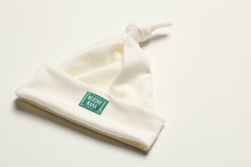 cream coloured merino wool baby beanie made in new zealand