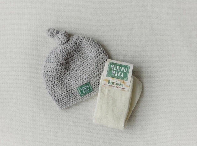 Merino Wool Crochet Baby Hat and Socks Set