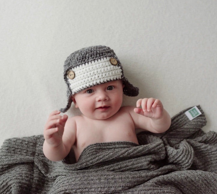 Aviator Hat and Cloudy Merino Wool Baby Blanket