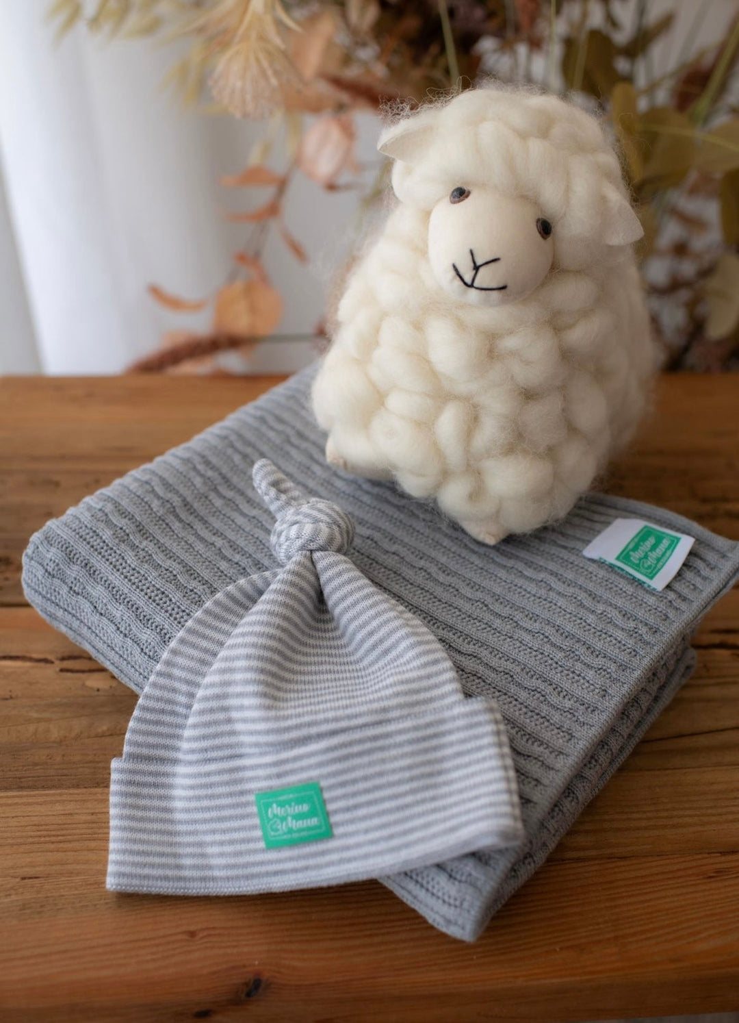 Merino Textured Baby Blanket, Beanie and Baa Baa Sheep Gift Set