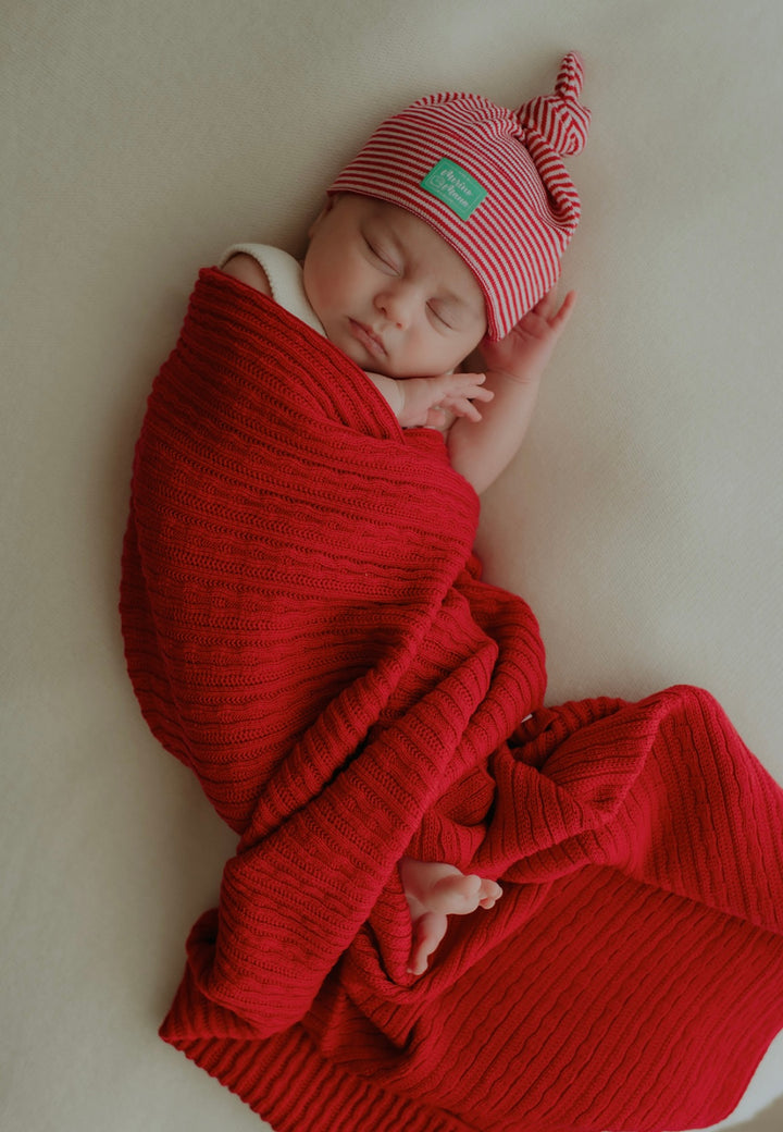 Merino Wool Baby Blanket and Top Knot Hat Gift Set