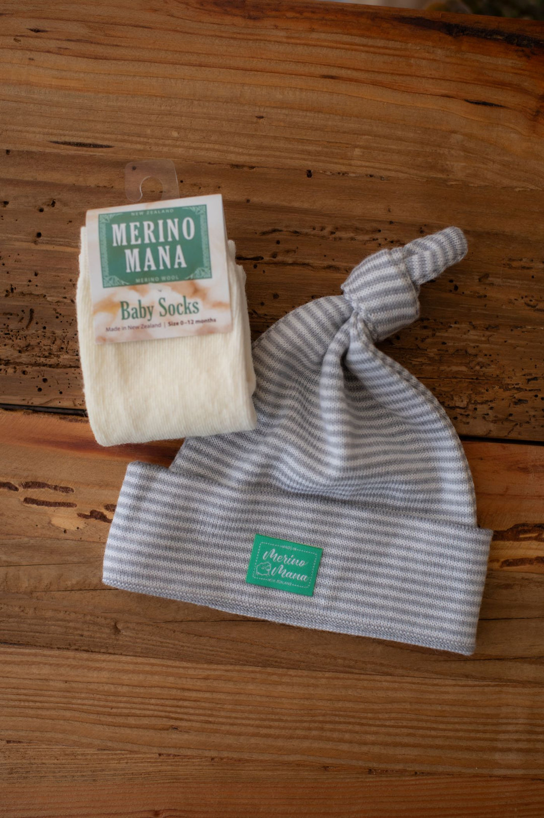 Merino Wool Top Knot Baby Hat and Merino Wool Baby Socks