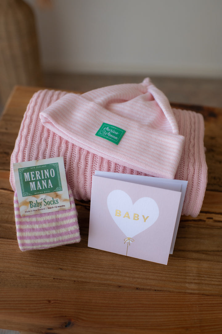 Merino Wool Blanket, Top Knot Beanie and Socks Gift Set