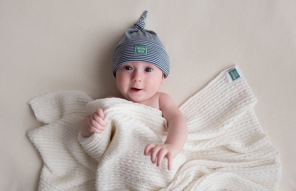 Merino Wool Baby Blanket and Merino Wool Hat Gift Set Merino Mana Australia