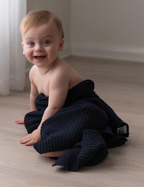 Navy blue merino wool baby blanket made in new zealand