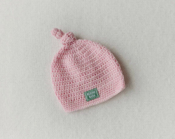 pink merino wool crochet baby hat made in new zealand 