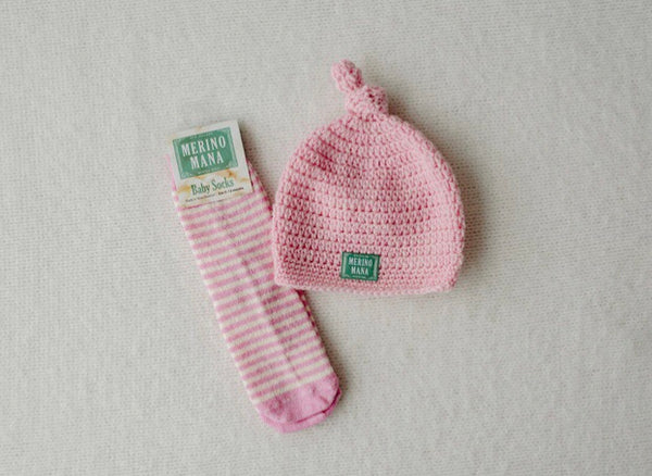 Merino Wool Crochet Baby Hat and Socks Set