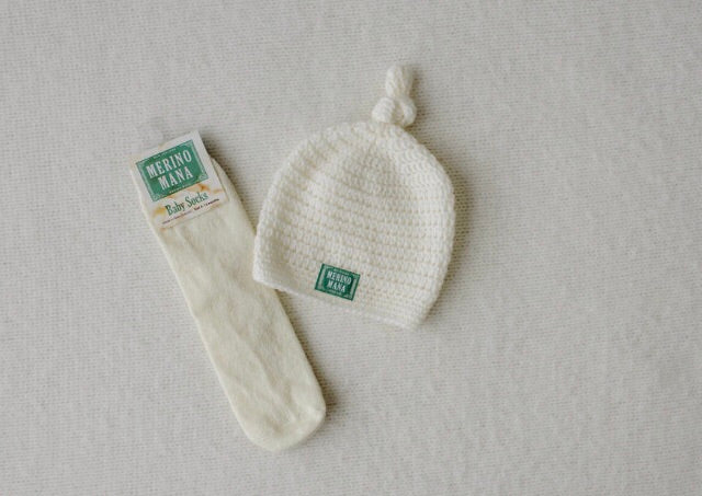 Merino Wool Crochet Baby Hat and Sock Set